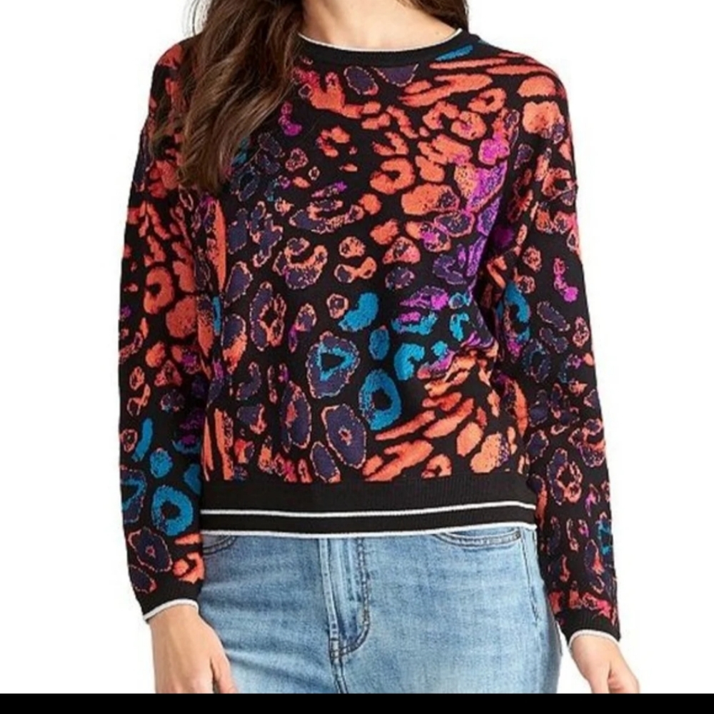 Rachel Roy Animal Print Leopard Sweater Top Large